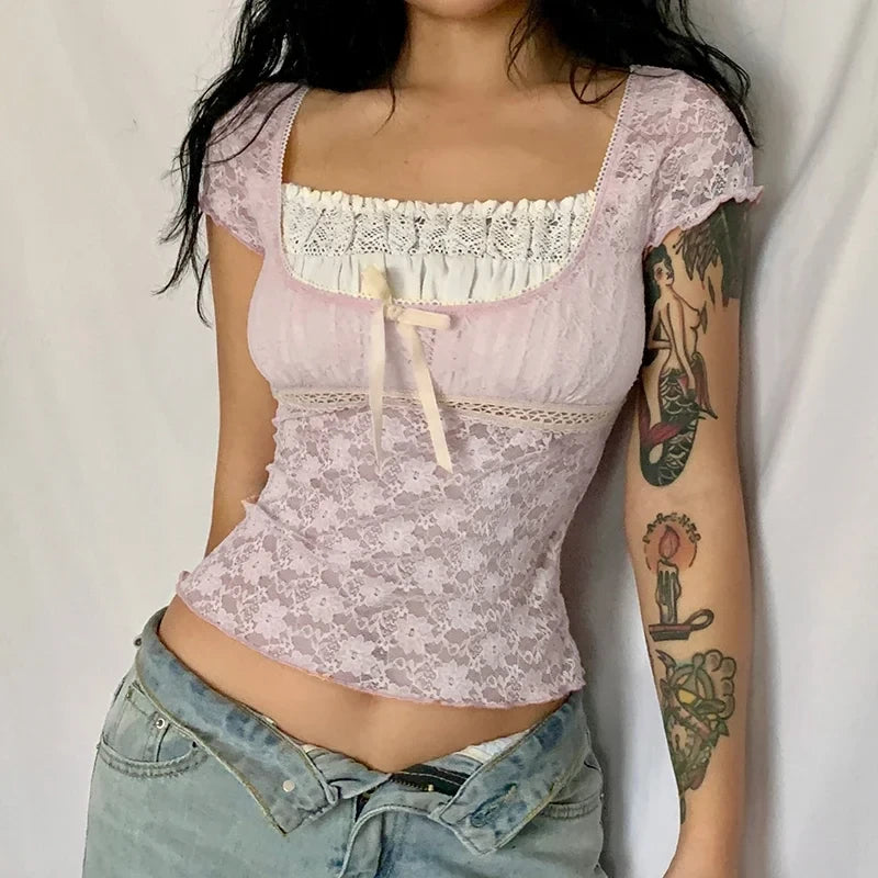 Vintage Lace Milkmaid Crop Top