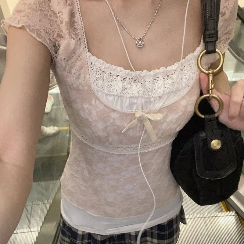Vintage Lace Milkmaid Crop Top