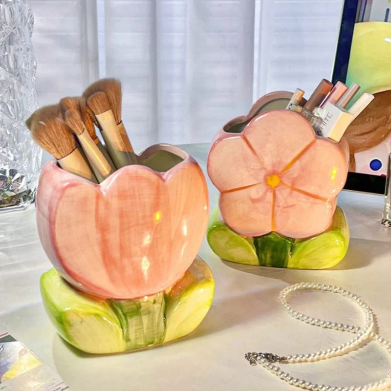 Tulip Flower Ceramic Brush Holder