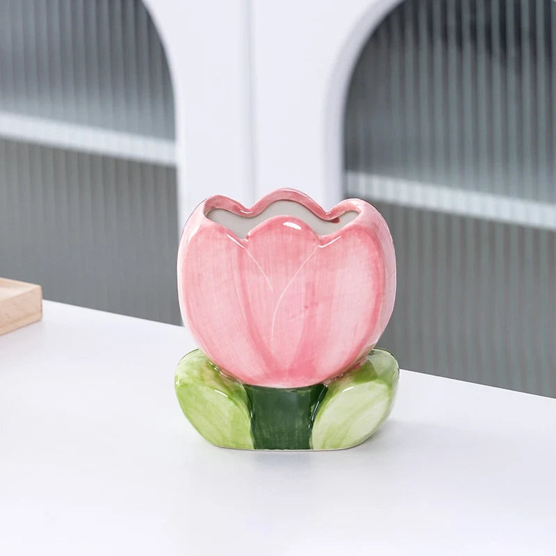Tulip Flower Ceramic Brush Holder