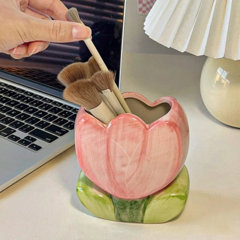Tulip Flower Ceramic Brush Holder