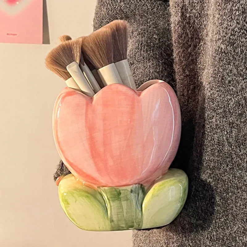 Tulip Flower Ceramic Brush Holder
