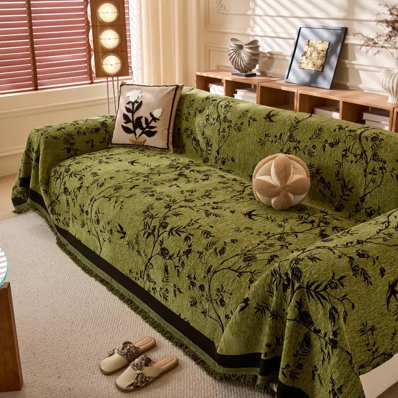 Chenille Leaf Texture Sofa Blanket