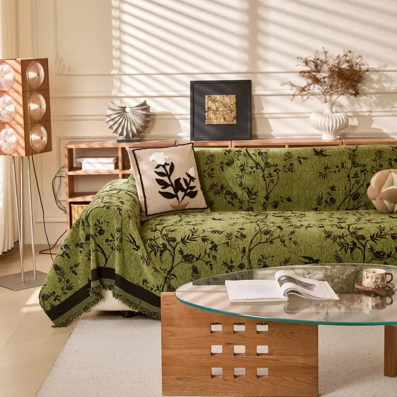 Chenille Leaf Texture Sofa Blanket