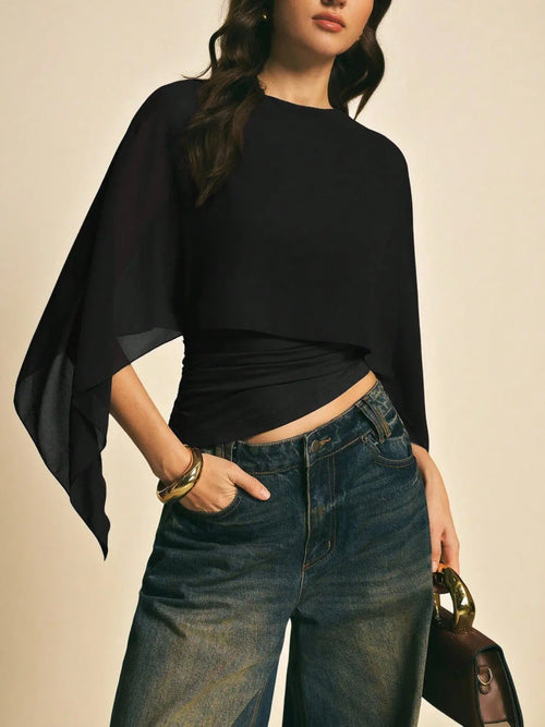 Asymmetrical Batwing Sleeve Blouse